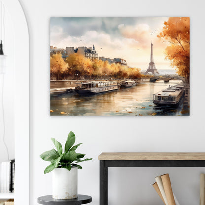 Paris France Eiffel Tower River Siene Canvas / Poster Print. Watercolour French Cityscape Travel Wall Decor Abstract Watercolor Autumn Gifts - CanvasityCrafts - Free Shipping