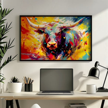 Charging Bull Poster - Free Shipping! Colorful Animal Wall Art Print - Gift for Farmer, Dad, Grandad, Matador - CanvasityCrafts - Free Shipping