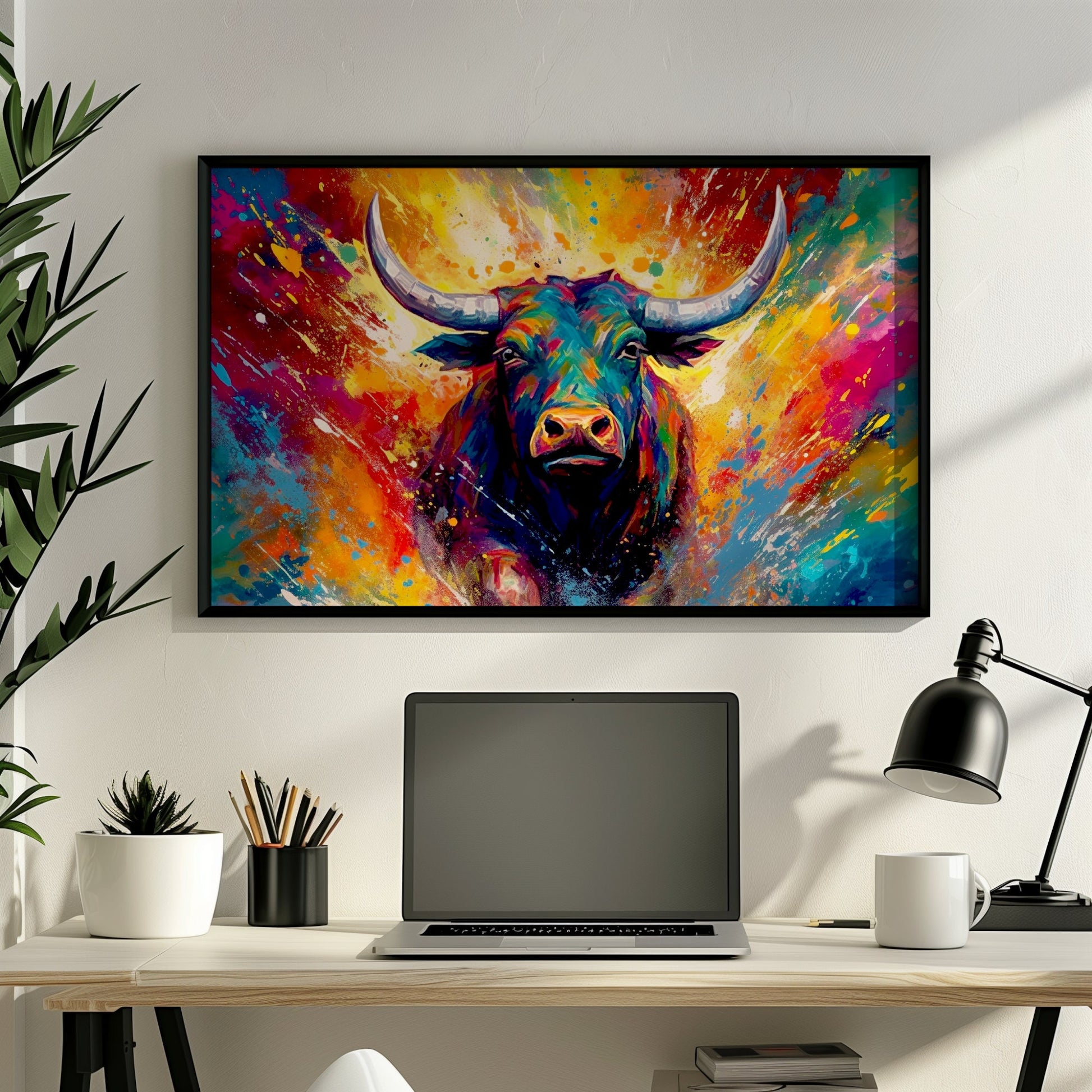 Charging Bull Poster - Free Shipping! Colorful Animal Wall Art Print - Gift for Farmer, Dad, Grandad, Matador - CanvasityCrafts - Free Shipping