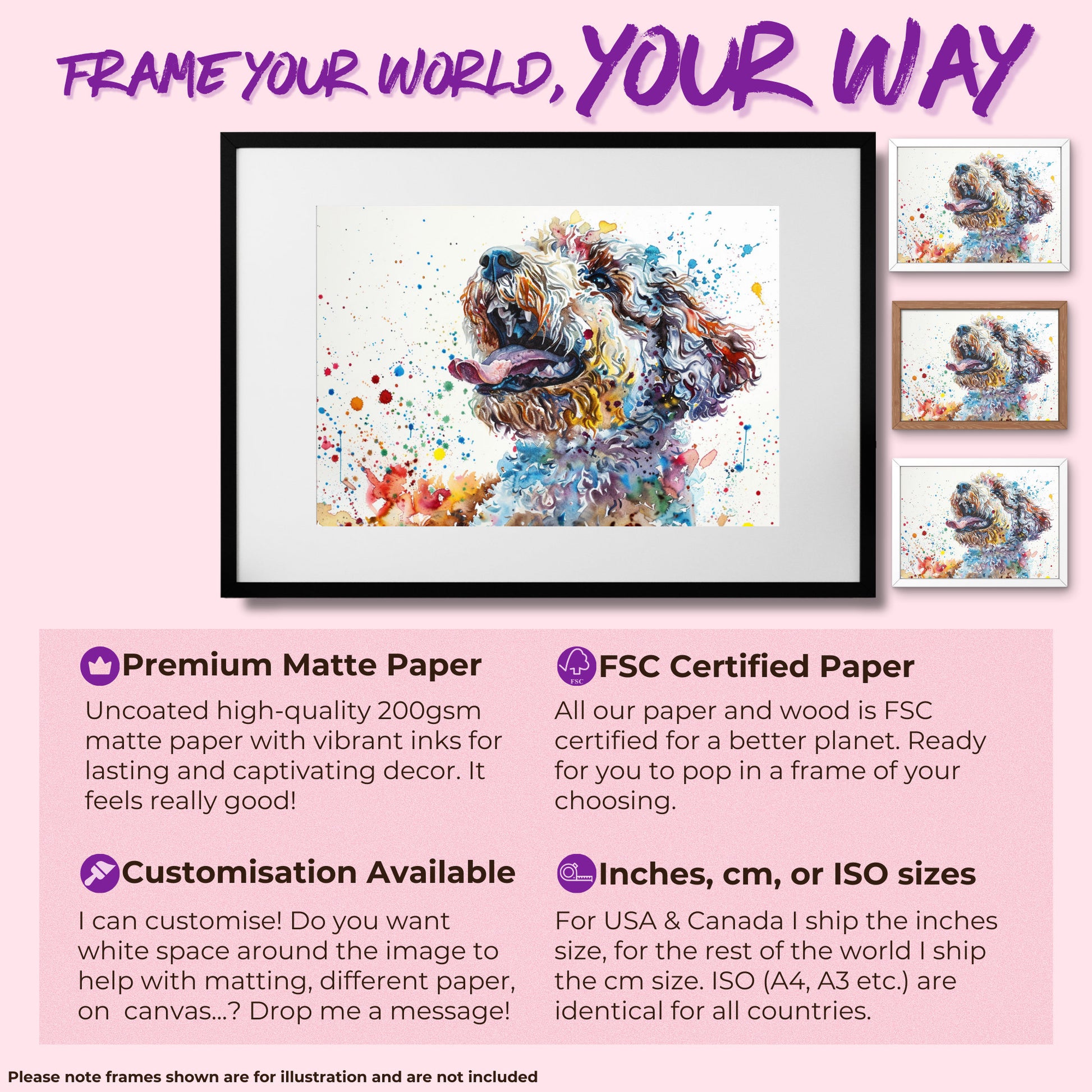 Lagotto Romagnolo Canvas or Poster Print. Colourful Watercolour Happy Truffle Dog Painting Splatter Paint Splash Art Animal Wall Decor Gifts - CanvasityCrafts - Free Shipping