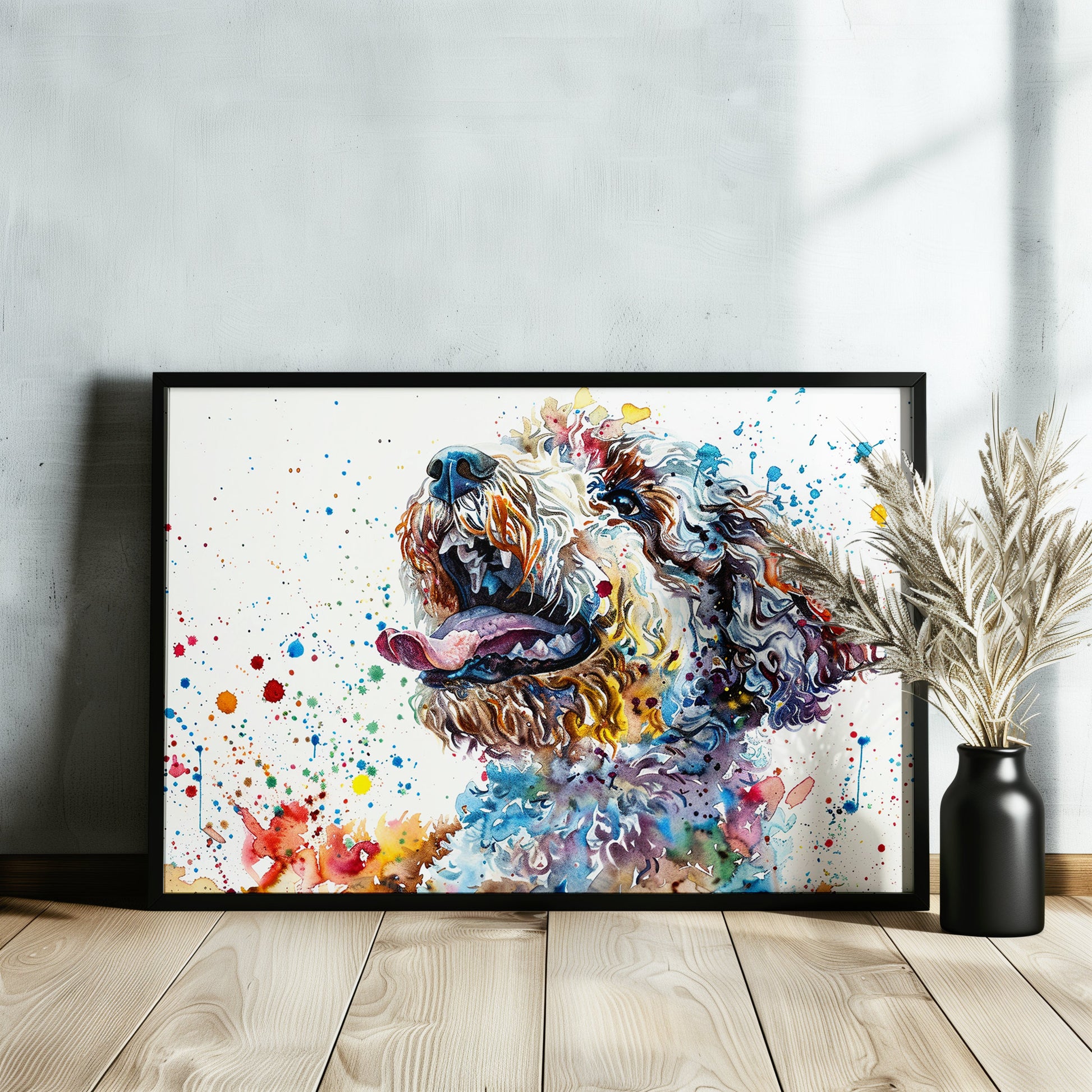 Lagotto Romagnolo Canvas or Poster Print. Colourful Watercolour Happy Truffle Dog Painting Splatter Paint Splash Art Animal Wall Decor Gifts - CanvasityCrafts - Free Shipping