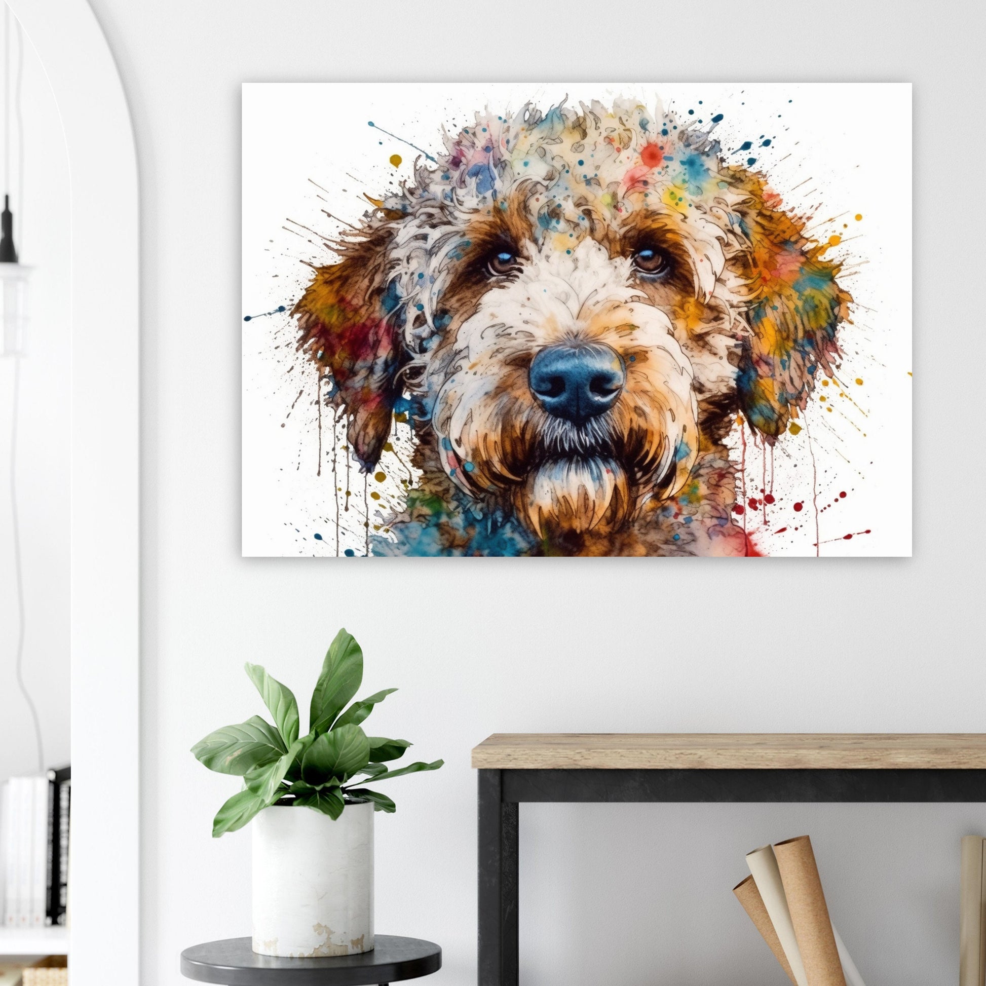 Lagotto Romagnolo Canvas or Poster Print. Colourful Watercolour Happy Truffle Dog Painting Splatter Paint Splash Art Animal Wall Decor Gifts - CanvasityCrafts - Free Shipping