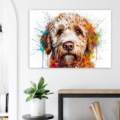 Lagotto Romagnolo Canvas or Poster Print. Colourful Watercolour Happy Truffle Dog Painting Splatter Paint Splash Art Animal Wall Decor Gifts - CanvasityCrafts - Free Shipping