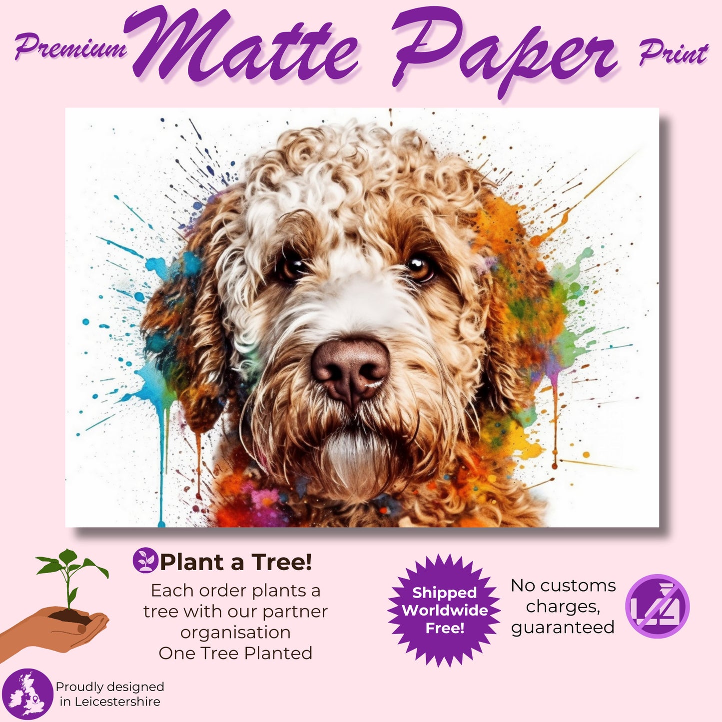 Lagotto Romagnolo Canvas or Poster Print. Colourful Watercolour Happy Truffle Dog Painting Splatter Paint Splash Art Animal Wall Decor Gifts - CanvasityCrafts - Free Shipping