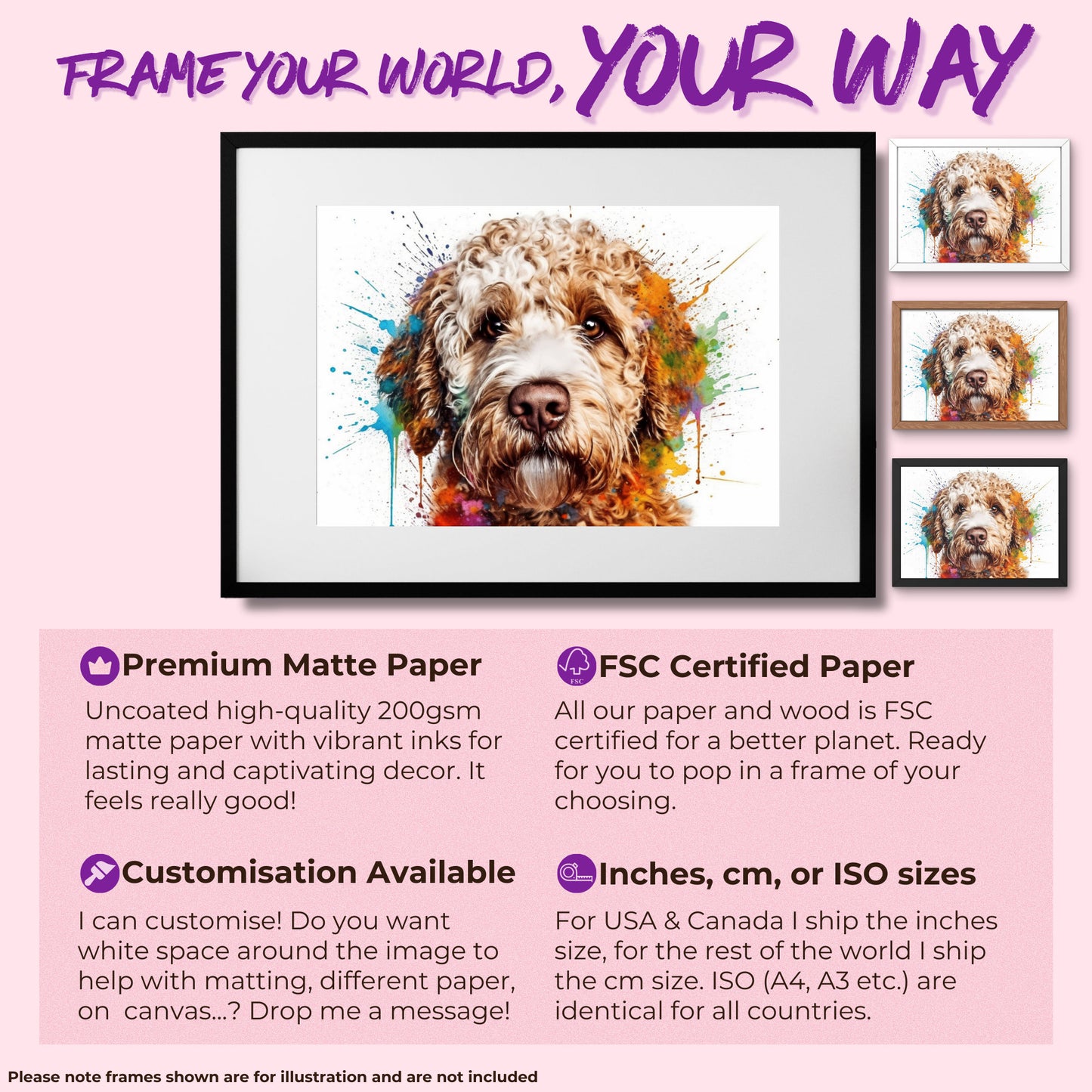 Lagotto Romagnolo Canvas or Poster Print. Colourful Watercolour Happy Truffle Dog Painting Splatter Paint Splash Art Animal Wall Decor Gifts - CanvasityCrafts - Free Shipping