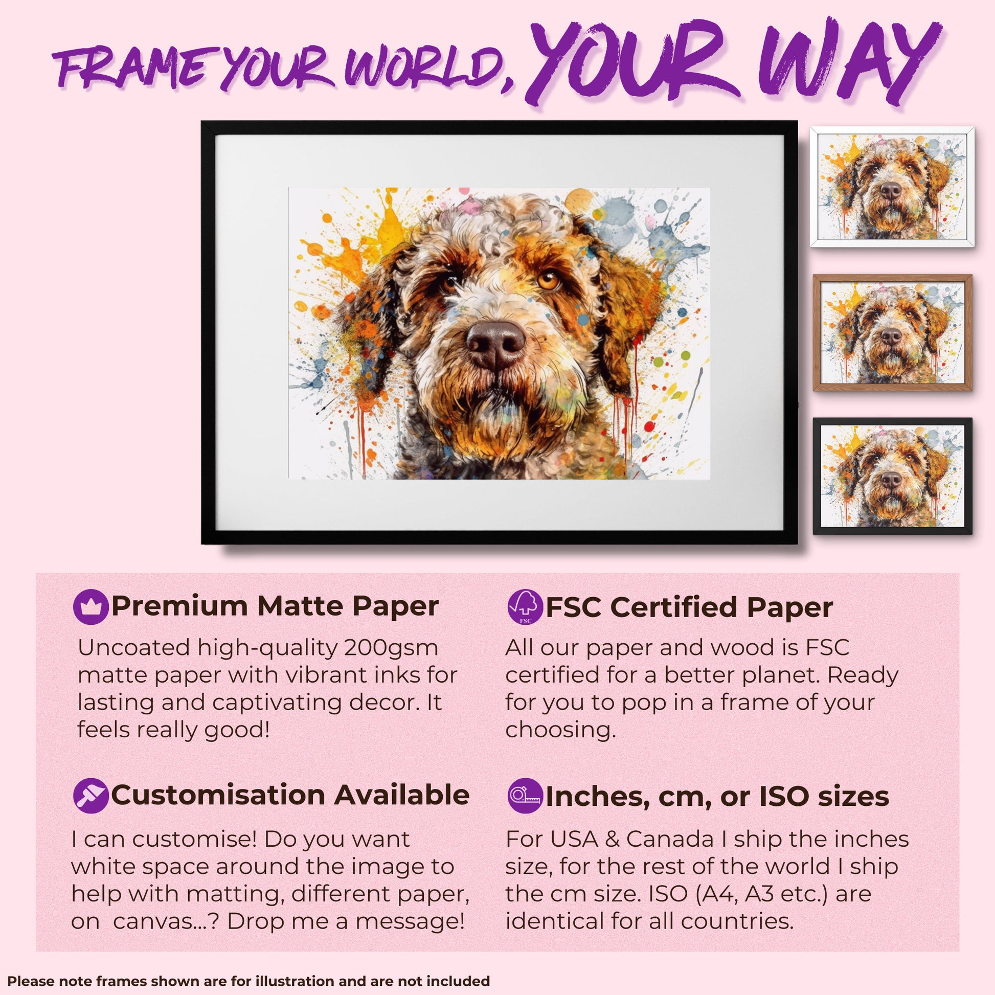 Lagotto Romagnolo Canvas or Poster Print. Colourful Watercolour Happy Truffle Dog Painting Splatter Paint Splash Art Animal Wall Decor Gifts - CanvasityCrafts - Free Shipping