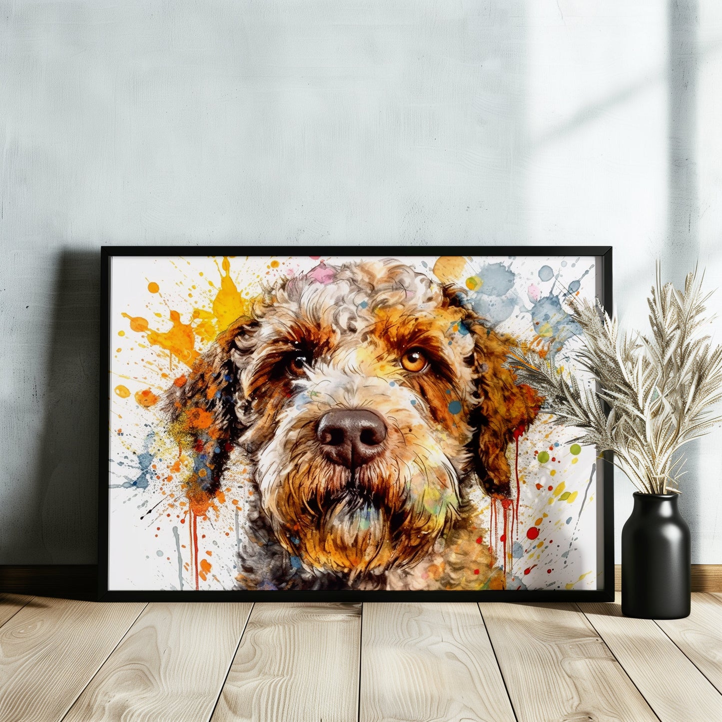 Lagotto Romagnolo Canvas or Poster Print. Colourful Watercolour Happy Truffle Dog Painting Splatter Paint Splash Art Animal Wall Decor Gifts - CanvasityCrafts - Free Shipping