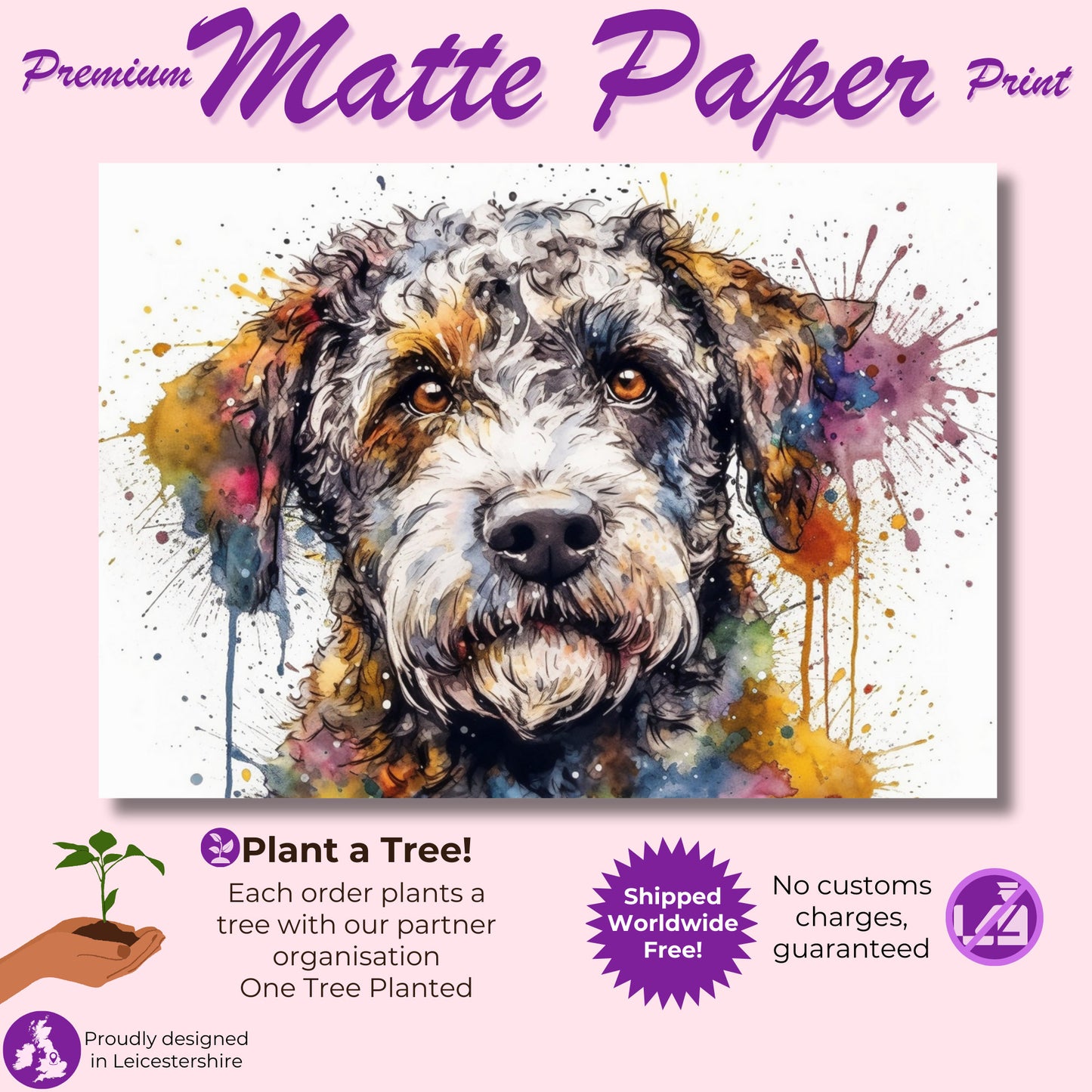 Lagotto Romagnolo Canvas or Poster Print. Colourful Watercolour Happy Truffle Dog Painting Splatter Paint Splash Art Animal Wall Decor Gifts - CanvasityCrafts - Free Shipping