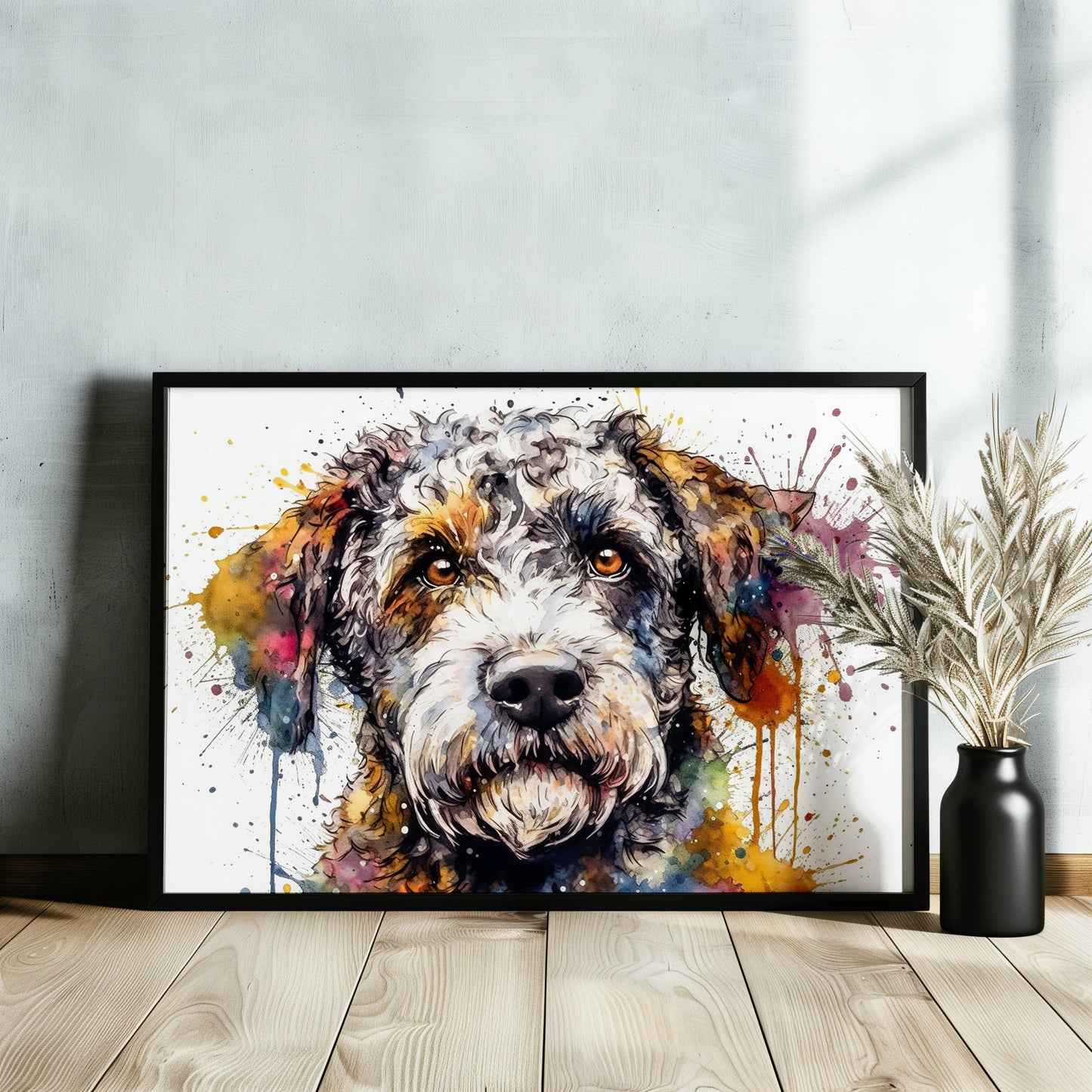 Lagotto Romagnolo Canvas or Poster Print. Colourful Watercolour Happy Truffle Dog Painting Splatter Paint Splash Art Animal Wall Decor Gifts - CanvasityCrafts - Free Shipping