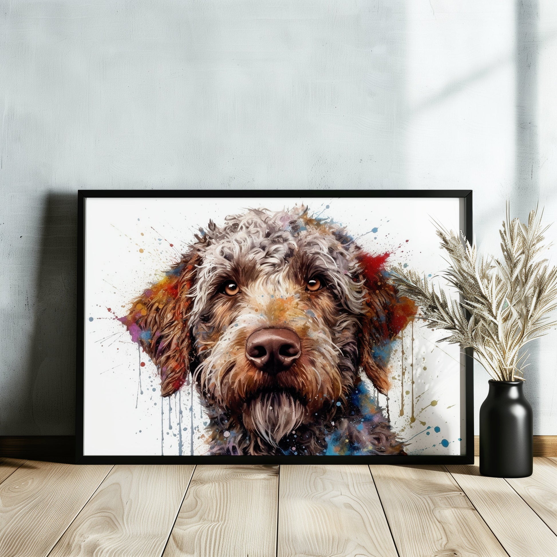 Lagotto Romagnolo Canvas or Poster Print. Colourful Watercolour Happy Truffle Dog Painting Splatter Paint Splash Art Animal Wall Decor Gifts - CanvasityCrafts - Free Shipping