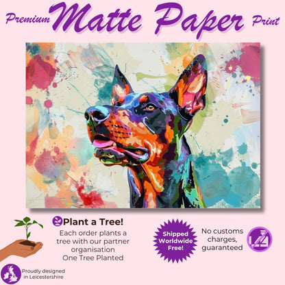 Dobermann Canvas / Poster Print. Colourful Abstract Watercolour Doberman Pinscher Dog Painting Splatter Paint Splash Art, Wall Decor Gifts - CanvasityCrafts - Free Shipping