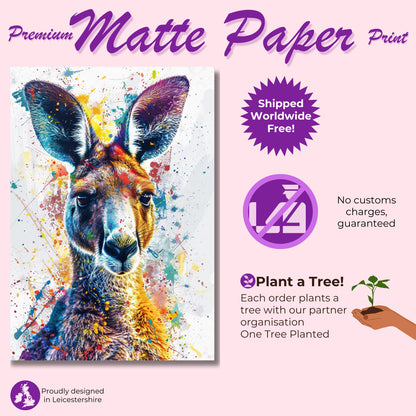 Paint Splash Kangaroo Poster Print. Abstract Watercolour Wall Decor Gift, Portrait Painting, Colourful Australian Animals, Joey, Wallaby Art - CanvasityCrafts - Free Shipping