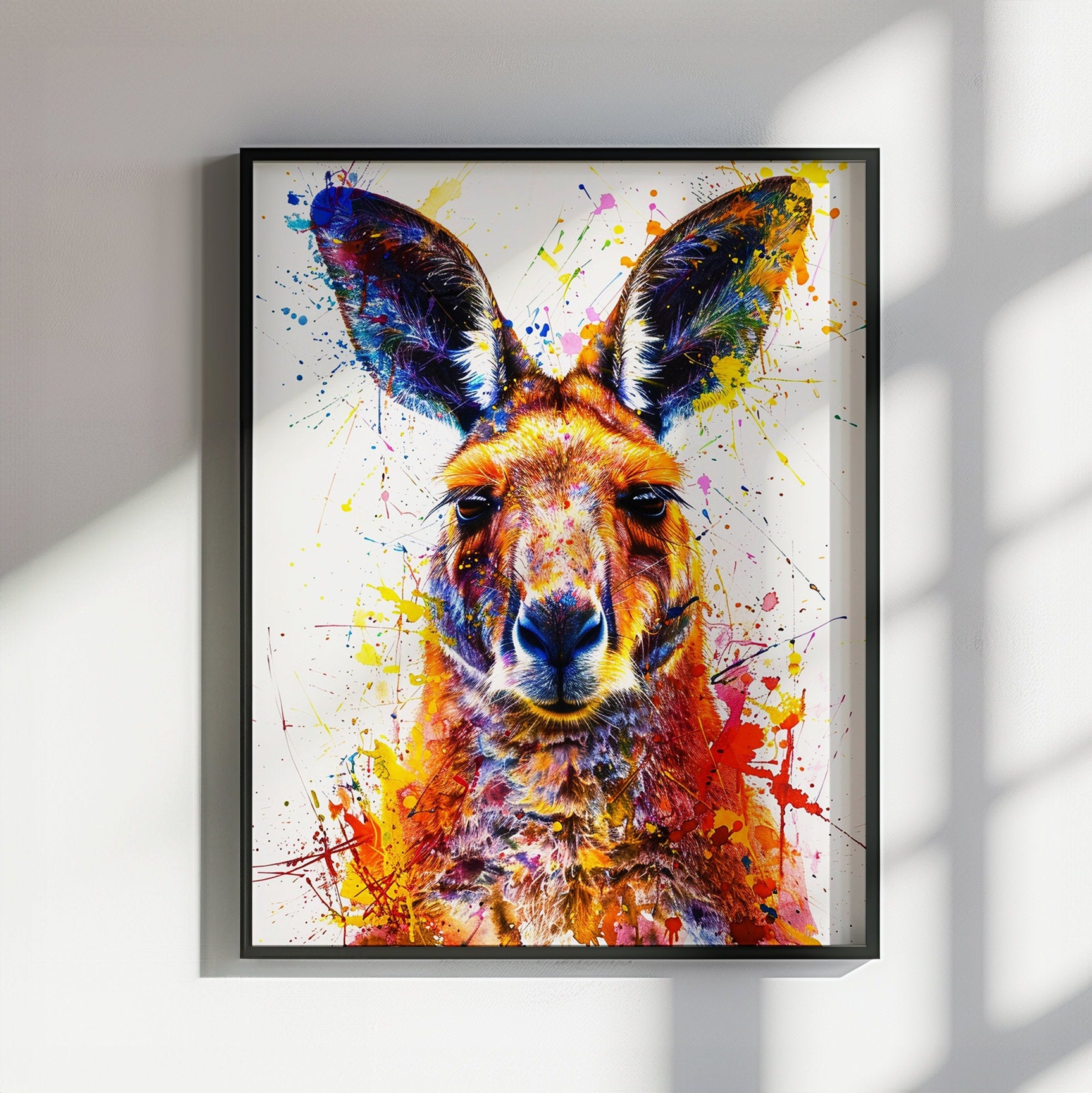 Paint Splash Kangaroo Poster Print. Abstract Watercolour Wall Decor Gift, Portrait Painting, Colourful Australian Animals, Joey, Wallaby Art - CanvasityCrafts - Free Shipping