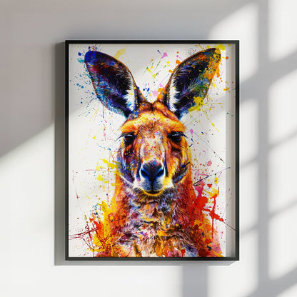 Paint Splash Kangaroo Poster Print. Abstract Watercolour Wall Decor Gift, Portrait Painting, Colourful Australian Animals, Joey, Wallaby Art - CanvasityCrafts - Free Shipping