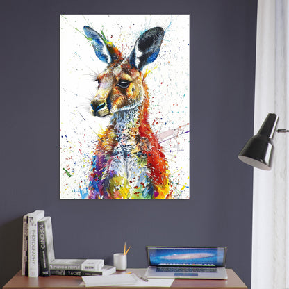 Paint Splash Kangaroo Poster Print. Abstract Watercolour Wall Decor Gift, Portrait Painting, Colourful Australian Animals, Joey, Wallaby Art - CanvasityCrafts - Free Shipping