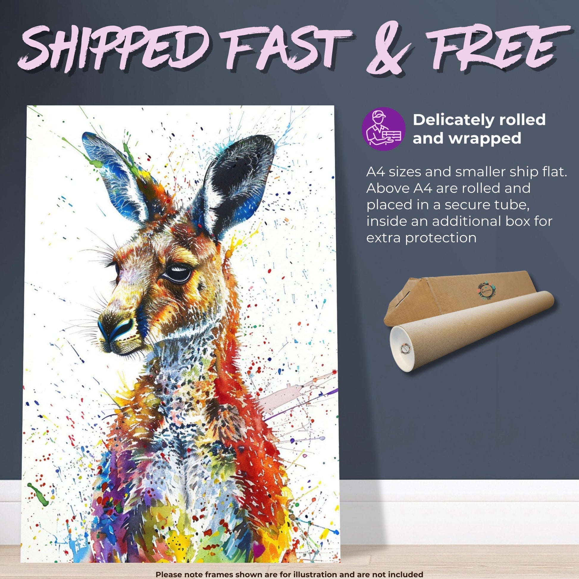 Paint Splash Kangaroo Poster Print. Abstract Watercolour Wall Decor Gift, Portrait Painting, Colourful Australian Animals, Joey, Wallaby Art - CanvasityCrafts - Free Shipping