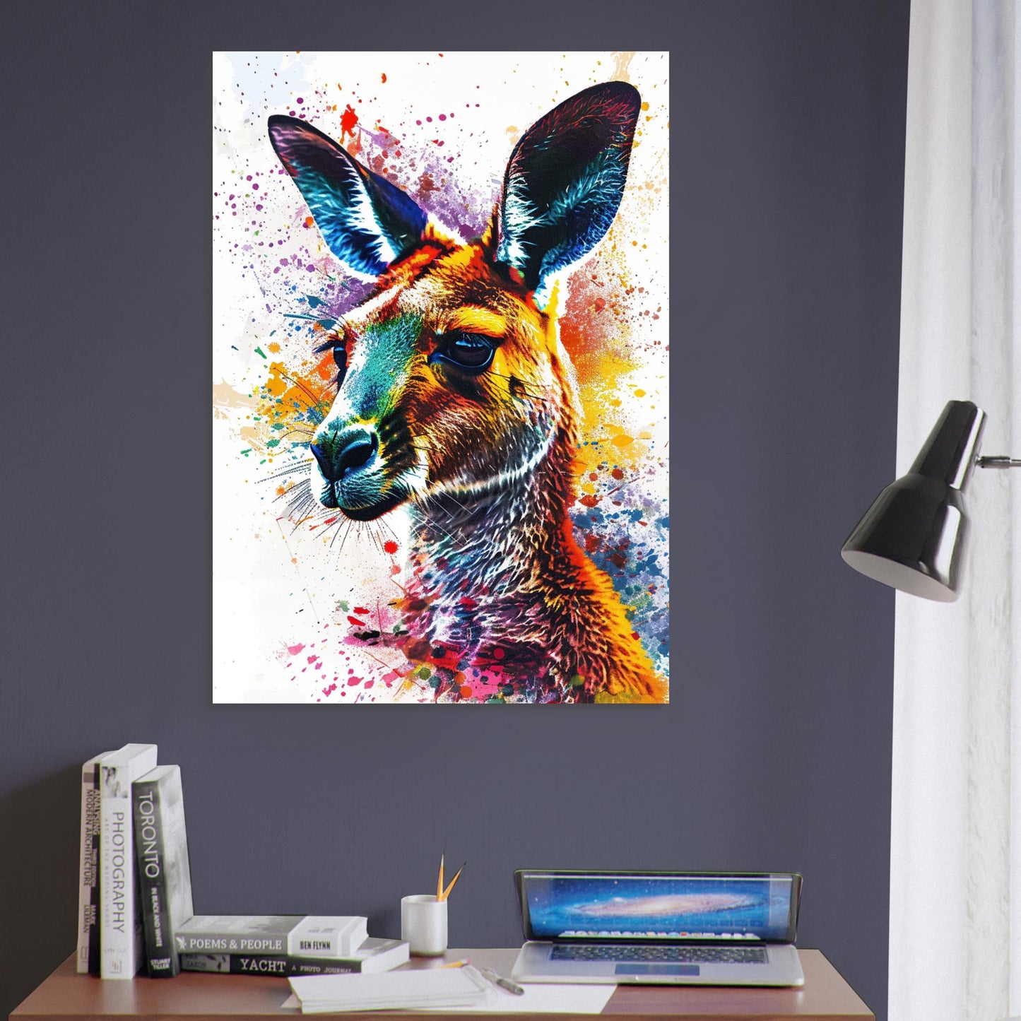 Paint Splash Kangaroo Poster Print. Abstract Watercolour Wall Decor Gift, Portrait Painting, Colourful Australian Animals, Joey, Wallaby Art - CanvasityCrafts - Free Shipping