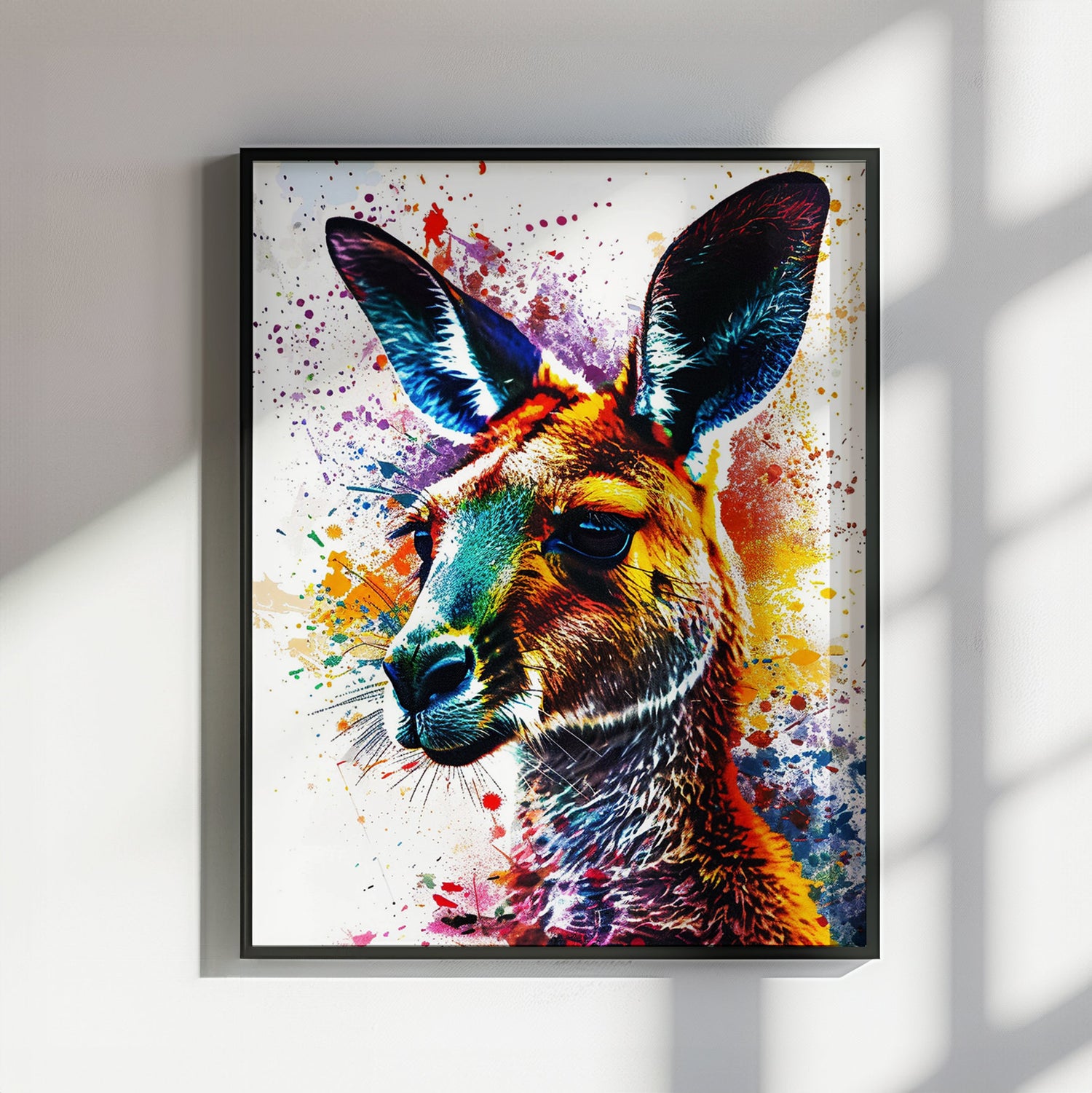 Paint Splash Kangaroo Poster Print. Abstract Watercolour Wall Decor Gift, Portrait Painting, Colourful Australian Animals, Joey, Wallaby Art - CanvasityCrafts - Free Shipping