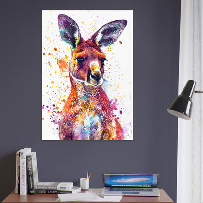 Paint Splash Kangaroo Poster Print. Abstract Watercolour Wall Decor Gift, Portrait Painting, Colourful Australian Animals, Joey, Wallaby Art - CanvasityCrafts - Free Shipping