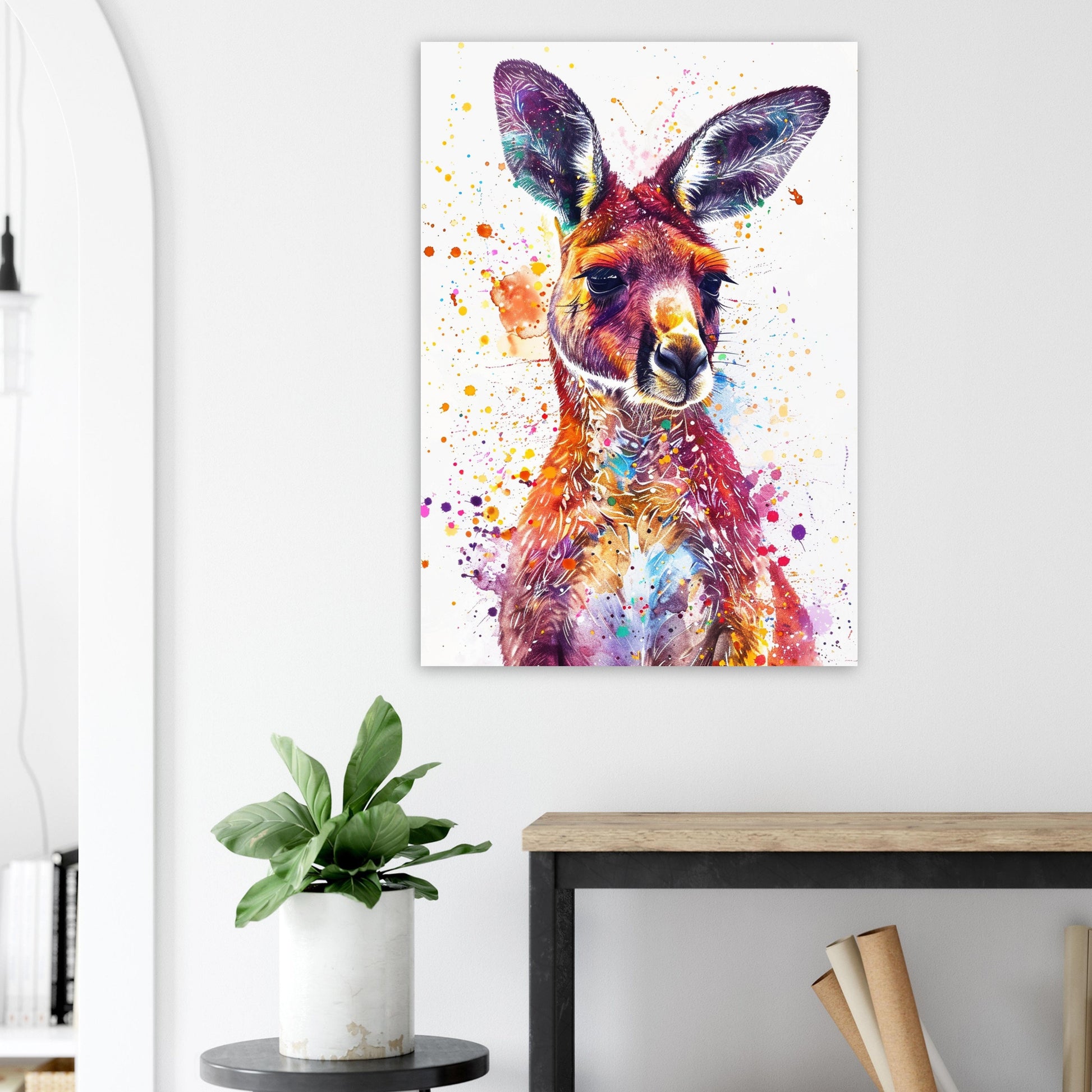 Paint Splash Kangaroo Poster Print. Abstract Watercolour Wall Decor Gift, Portrait Painting, Colourful Australian Animals, Joey, Wallaby Art - CanvasityCrafts - Free Shipping