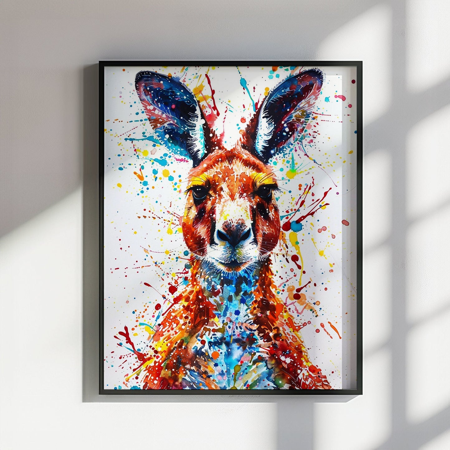 Paint Splash Kangaroo Poster Print. Abstract Watercolour Wall Decor Gift, Portrait Painting, Colourful Australian Animals, Joey, Wallaby Art - CanvasityCrafts - Free Shipping