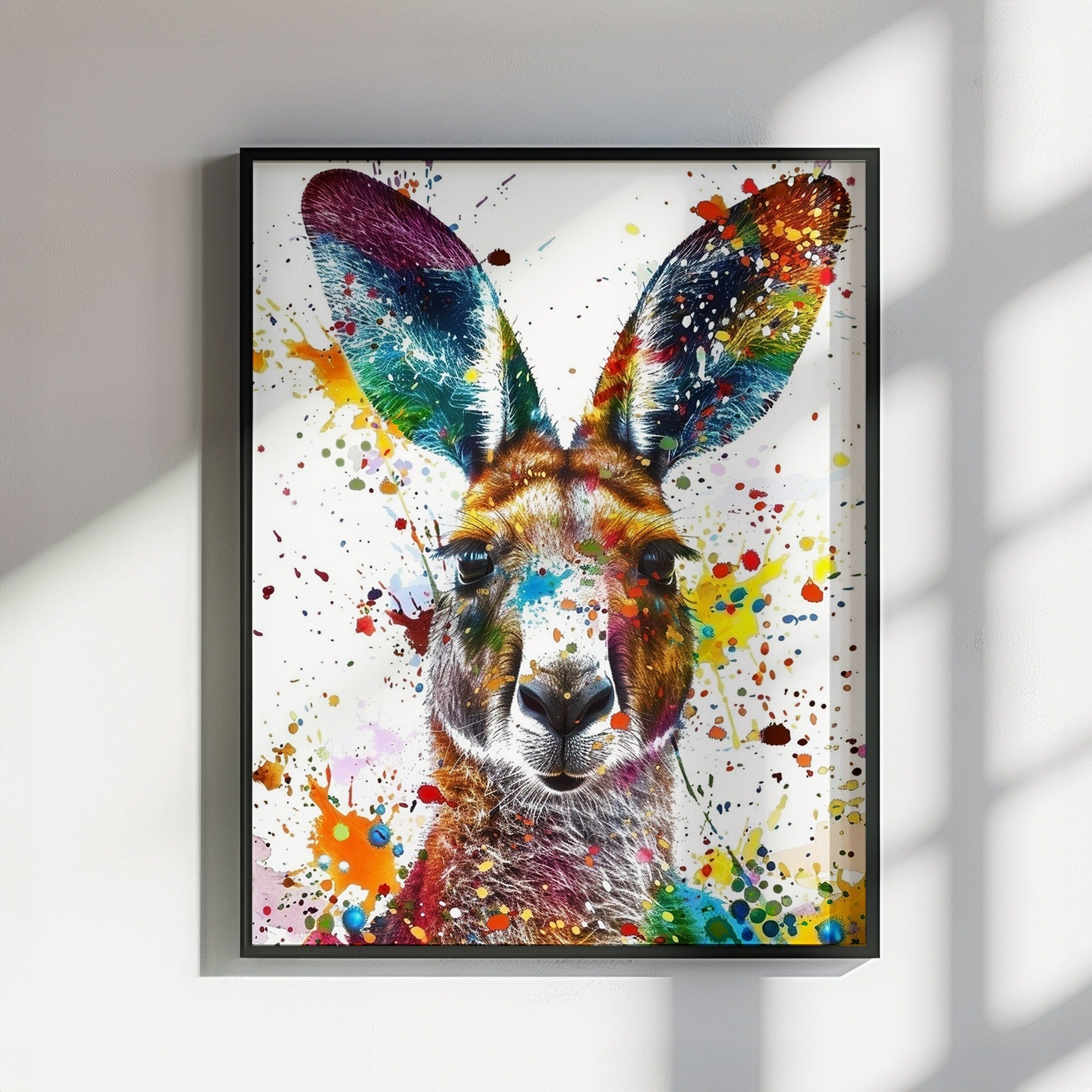 Paint Splash Kangaroo Poster Print. Abstract Watercolour Wall Decor Gift, Portrait Painting, Colourful Australian Animals, Joey, Wallaby Art - CanvasityCrafts - Free Shipping