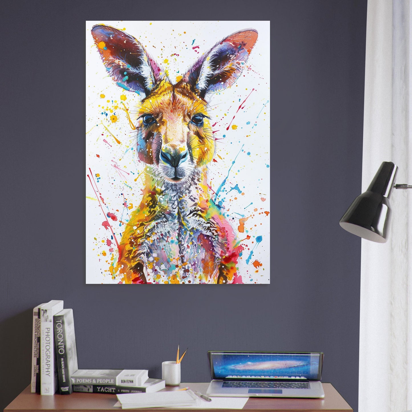 Paint Splash Kangaroo Poster Print. Abstract Watercolour Wall Decor Gift, Portrait Painting, Colourful Australian Animals, Joey, Wallaby Art - CanvasityCrafts - Free Shipping