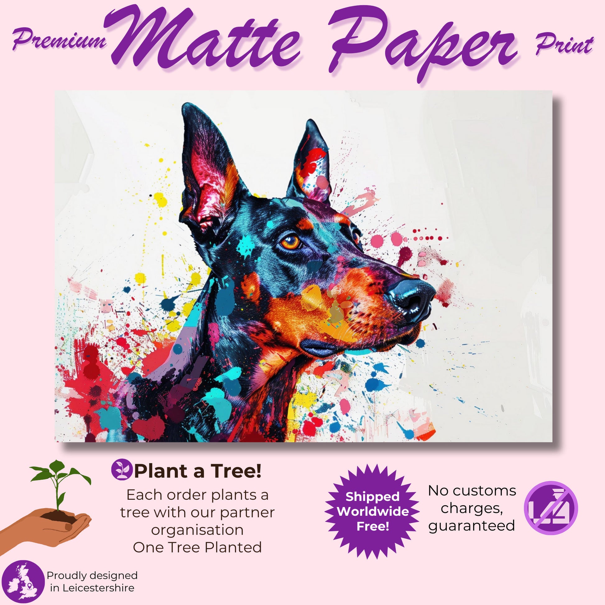 Pop Art Dobermann Canvas / Poster Print. Colourful Abstract Doberman Pinscher Dog Painting Splatter Paint Splash Art, Wall Decor Gifts - CanvasityCrafts - Free Shipping