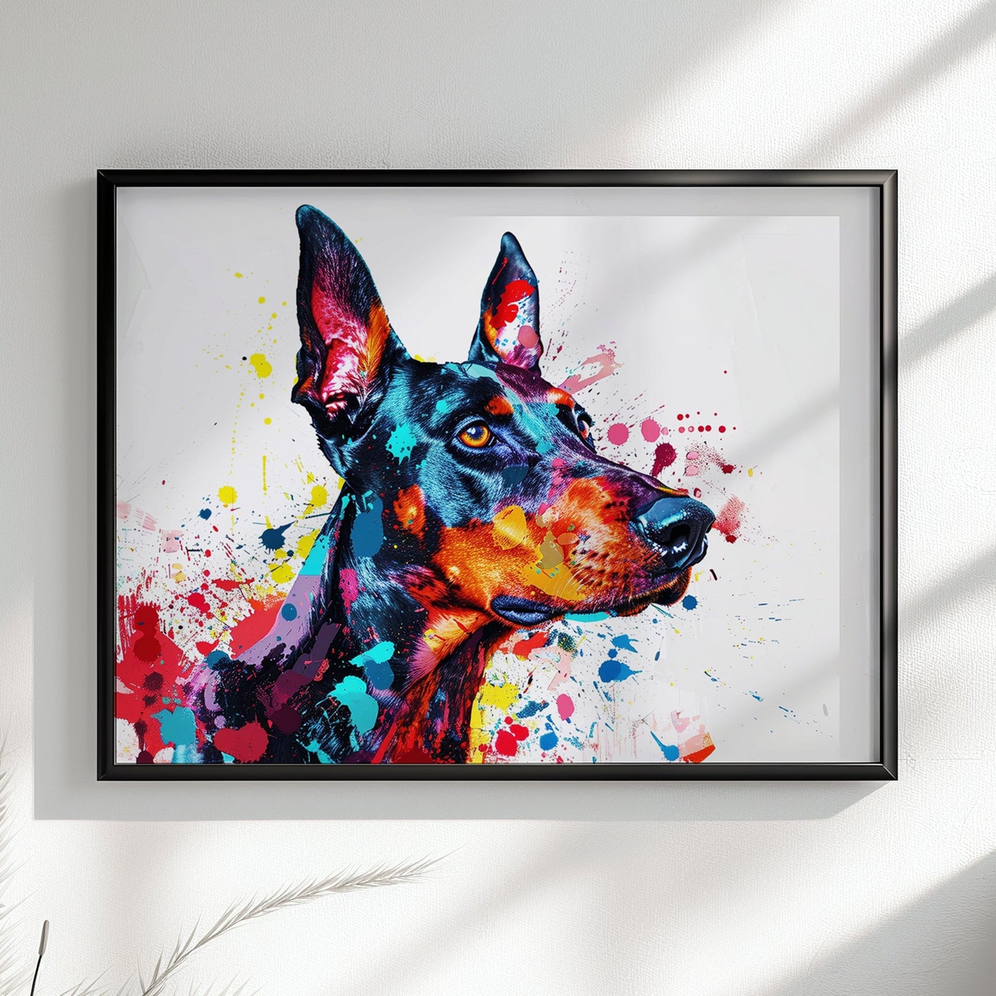 Pop Art Dobermann Canvas / Poster Print. Colourful Abstract Doberman Pinscher Dog Painting Splatter Paint Splash Art, Wall Decor Gifts - CanvasityCrafts - Free Shipping