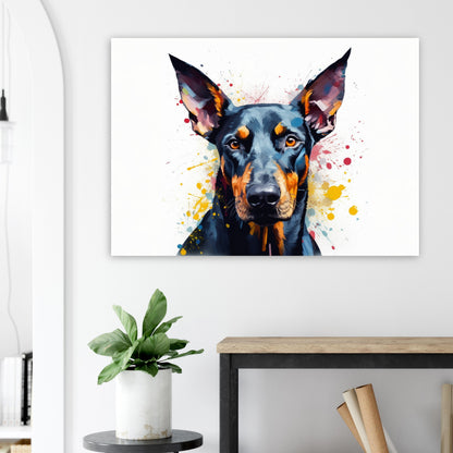 Dobermann Canvas / Poster Print. Colourful WatercoloAbstract Doberman Pinscher Dog Painting Splatter Paint Splash Art, Wall Decor Gifts - CanvasityCrafts - Free Shipping