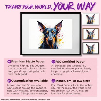 Dobermann Canvas / Poster Print. Colourful WatercoloAbstract Doberman Pinscher Dog Painting Splatter Paint Splash Art, Wall Decor Gifts - CanvasityCrafts - Free Shipping