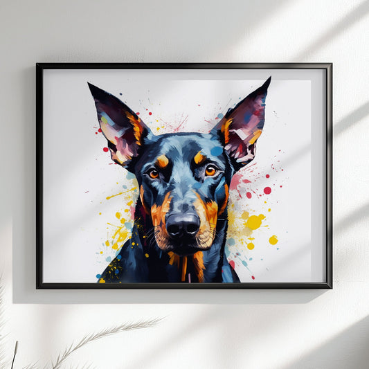 Dobermann Canvas / Poster Print. Colourful WatercoloAbstract Doberman Pinscher Dog Painting Splatter Paint Splash Art, Wall Decor Gifts - CanvasityCrafts - Free Shipping