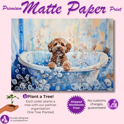 Cute Cockapoo Canvas / Poster Print. Colourful Watercolour Doodle Dog Bathtub Painting Splatter Paint Splash Art, Wall Decor Gifts - CanvasityCrafts - Free Shipping