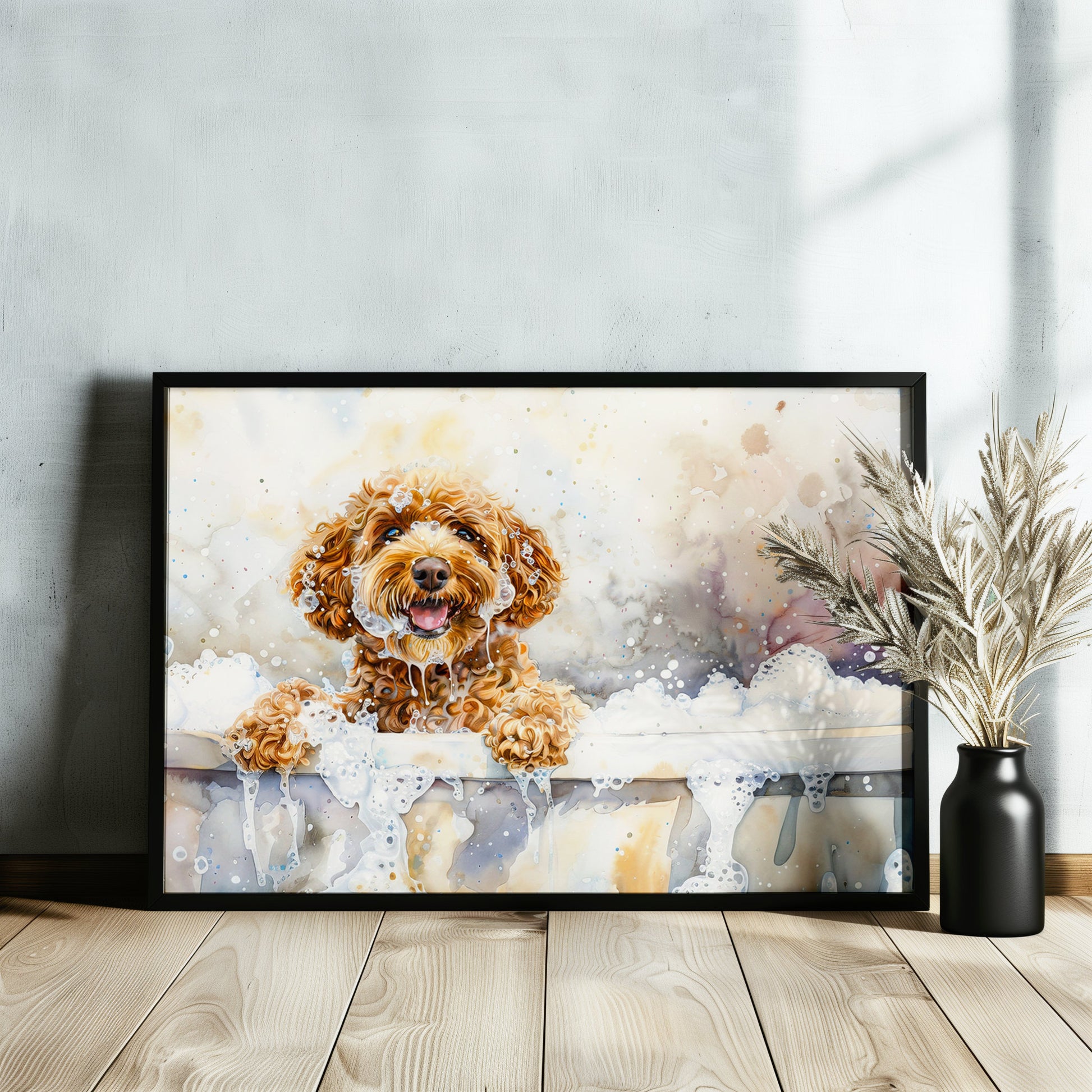 Cute Cockapoo Canvas / Poster Print. Colourful Watercolour Doodle Dog Bathtub Painting Splatter Paint Splash Art Watercolor Wall Decor Gifts - CanvasityCrafts - Free Shipping