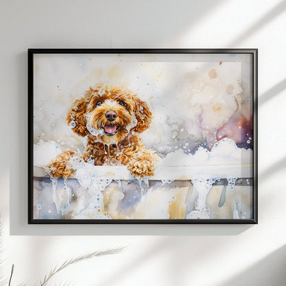 Cute Cockapoo Canvas / Poster Print. Colourful Watercolour Doodle Dog Bathtub Painting Splatter Paint Splash Art Watercolor Wall Decor Gifts - CanvasityCrafts - Free Shipping