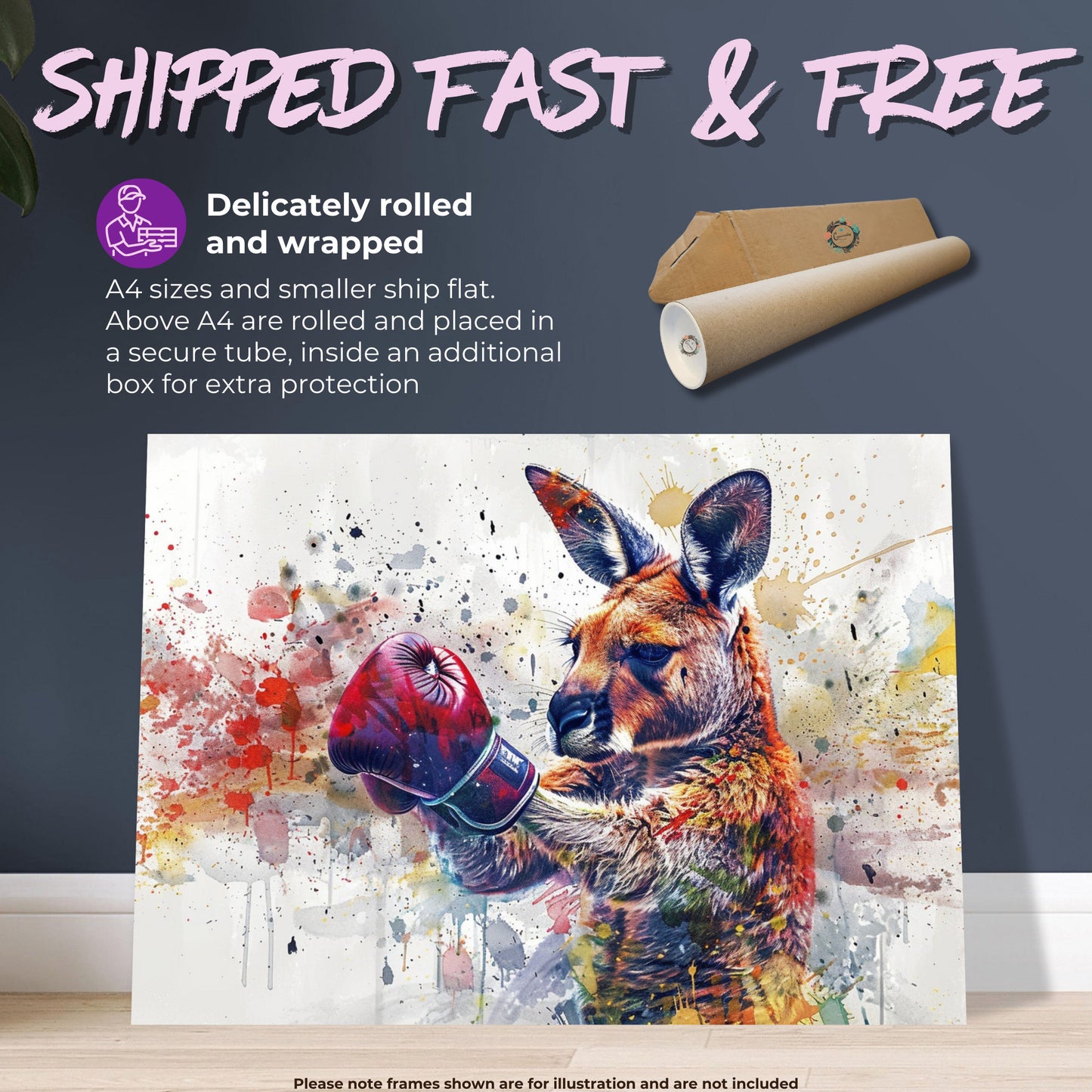 Boxer Kangaroo Poster Print. Paint Splash Wall Decor Gift, Boxing Gloves, Fitness Enthusiast, MMA, Rocky Fan, Australian Animals, Watercolor - CanvasityCrafts - Free Shipping