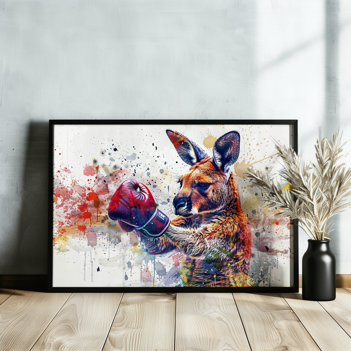 Boxer Kangaroo Poster Print. Paint Splash Wall Decor Gift, Boxing Gloves, Fitness Enthusiast, MMA, Rocky Fan, Australian Animals, Watercolor - CanvasityCrafts - Free Shipping