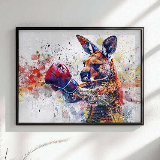 Boxer Kangaroo Poster Print. Paint Splash Wall Decor Gift, Boxing Gloves, Fitness Enthusiast, MMA, Rocky Fan, Australian Animals, Watercolor - CanvasityCrafts - Free Shipping