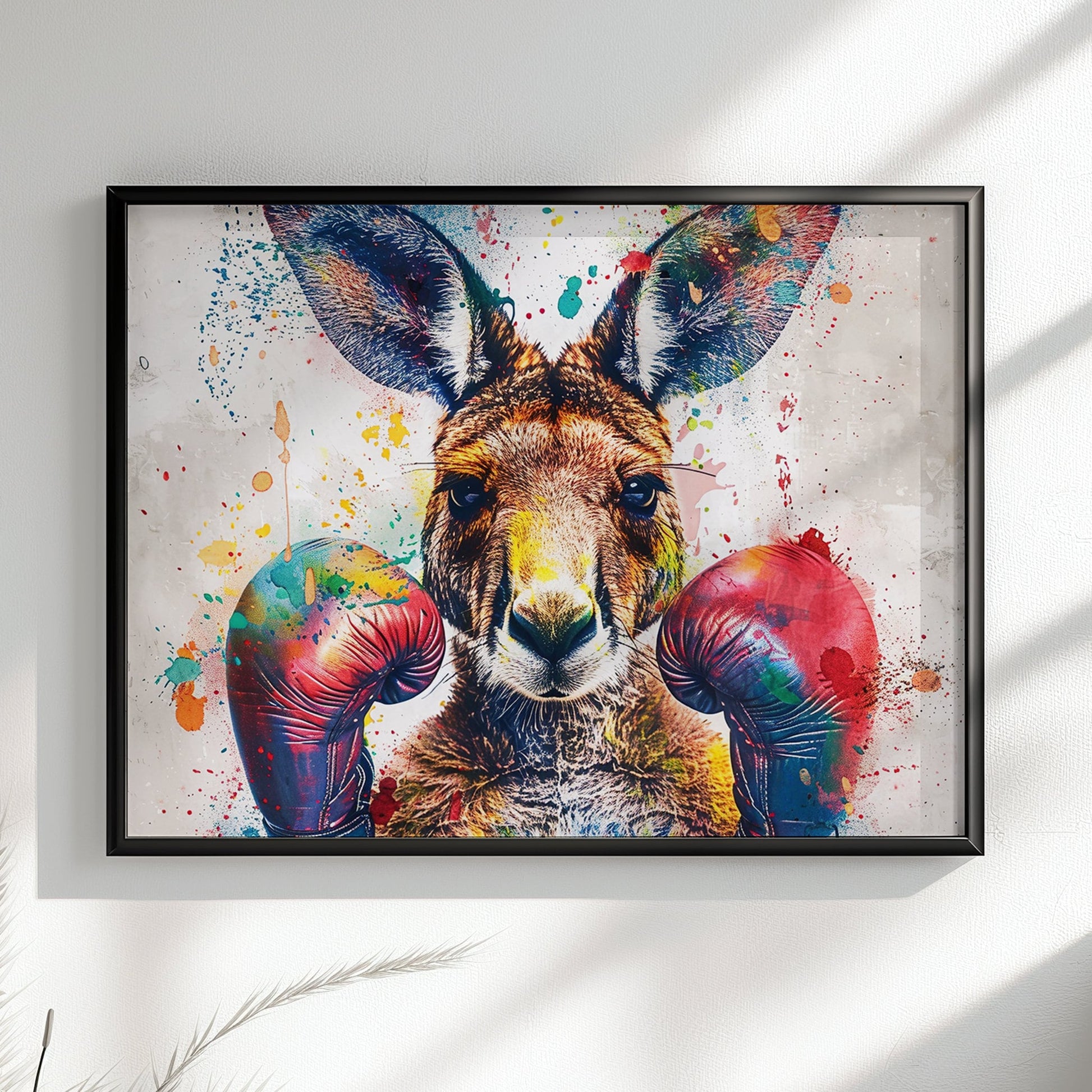 Boxer Kangaroo Poster Print. Paint Splash Wall Decor Gift, Boxing Gloves, Fitness Enthusiast, MMA, Rocky Fan, Australian Animals, - CanvasityCrafts - Free Shipping