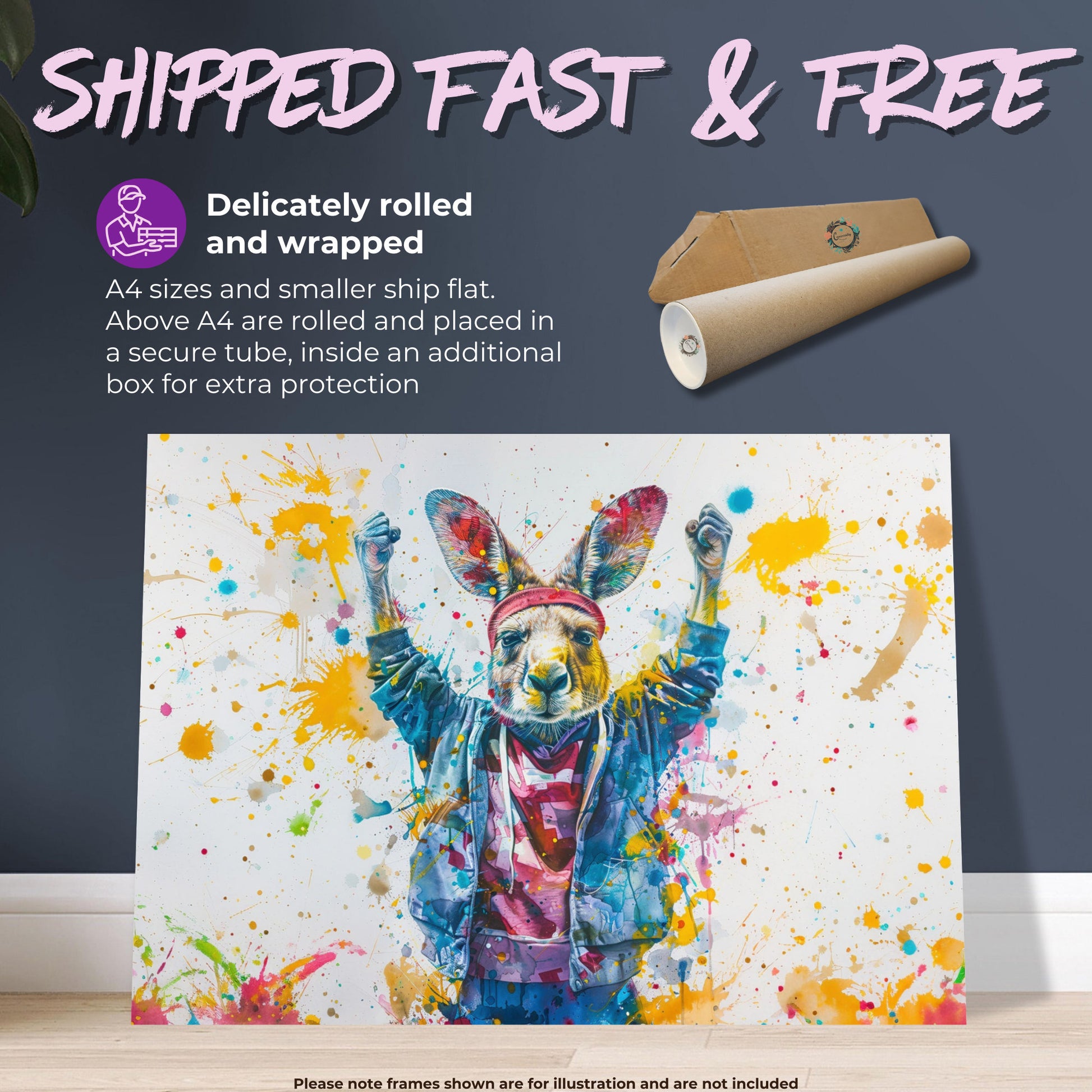 Celebrating Kangaroo Poster Print. Paint Splash Wall Decor Gift, Fitness Enthusiast, Marathon Runner, Boxer, Rocky Fan, Australian Animals - CanvasityCrafts - Free Shipping