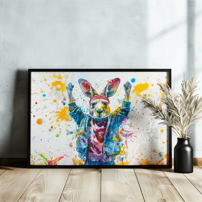 Celebrating Kangaroo Poster Print. Paint Splash Wall Decor Gift, Fitness Enthusiast, Marathon Runner, Boxer, Rocky Fan, Australian Animals - CanvasityCrafts - Free Shipping