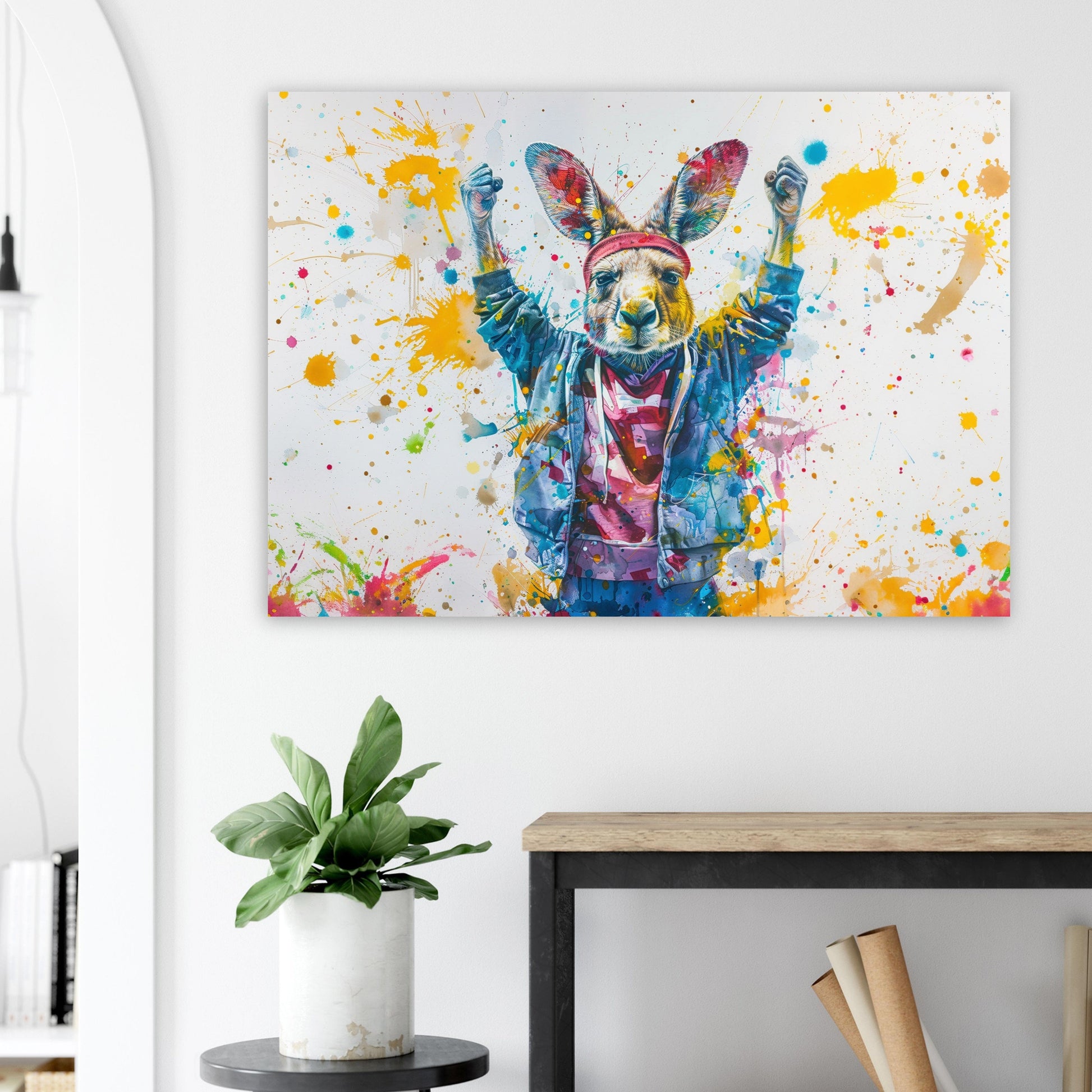 Celebrating Kangaroo Poster Print. Paint Splash Wall Decor Gift, Fitness Enthusiast, Marathon Runner, Boxer, Rocky Fan, Australian Animals - CanvasityCrafts - Free Shipping