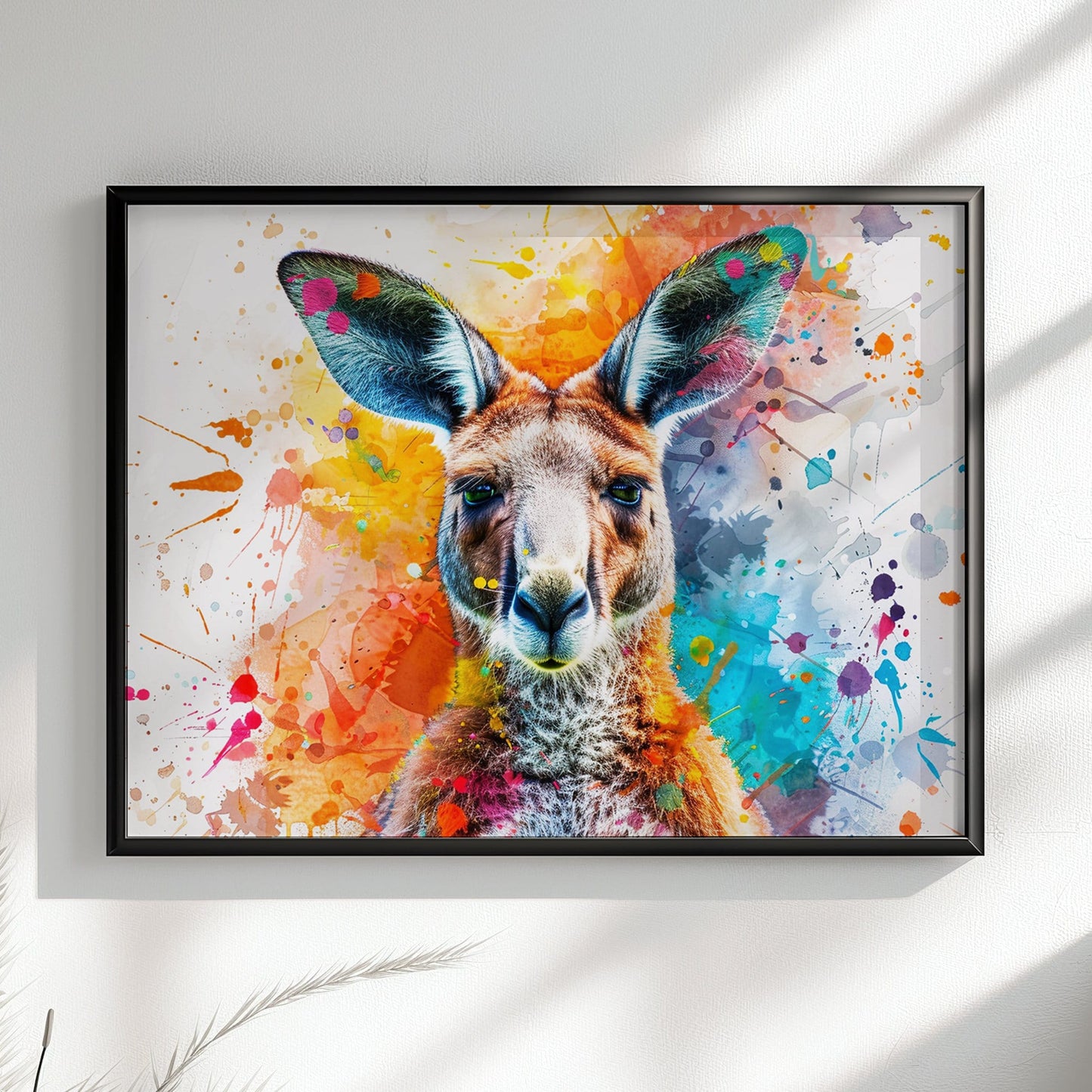 Paint Splash Kangaroo Poster Print. Abstract Watercolour Wall Decor Gift, Portrait Painting, Colourful Australian Animals, Joey, Wallaby Art - CanvasityCrafts - Free Shipping