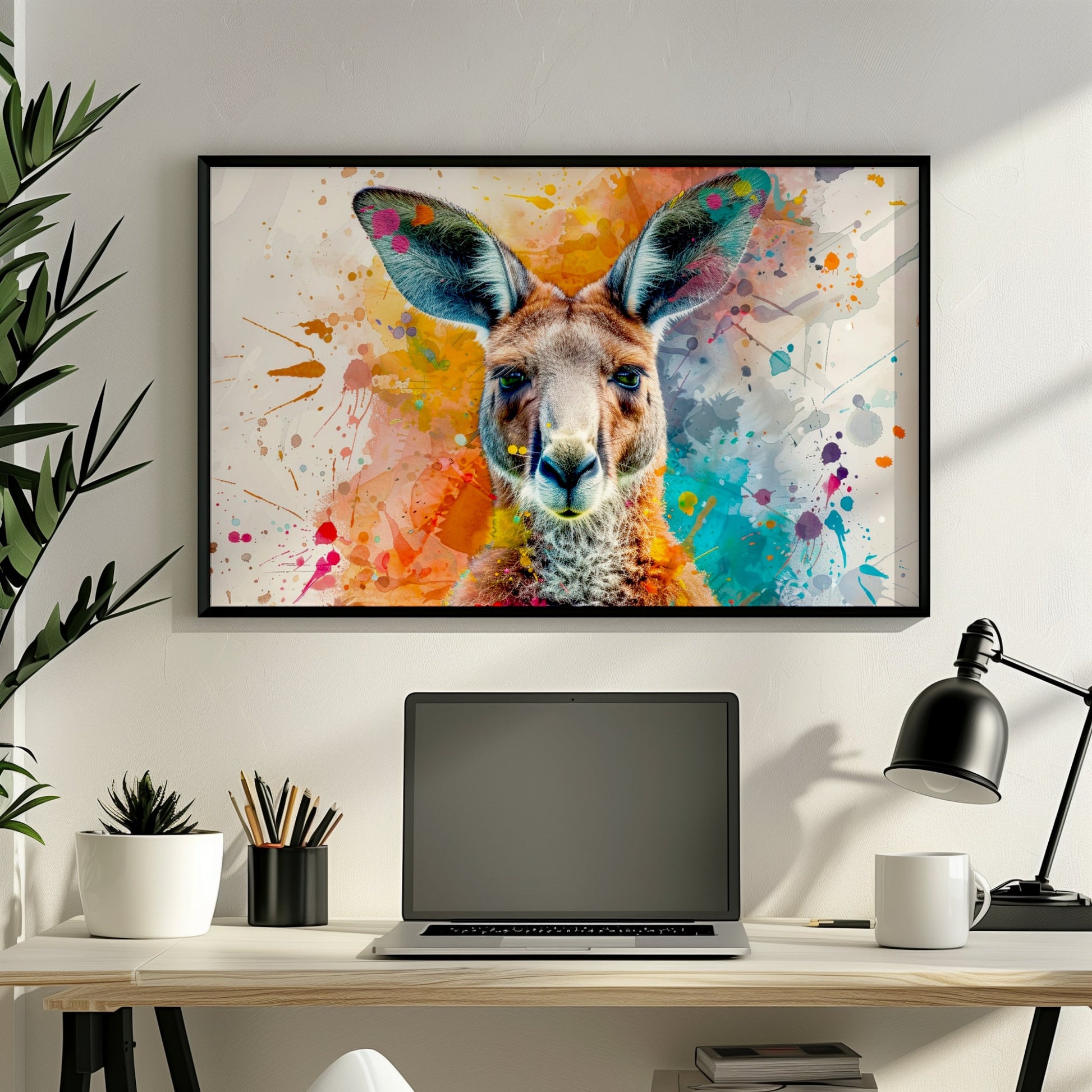 Paint Splash Kangaroo Poster Print. Abstract Watercolour Wall Decor Gift, Portrait Painting, Colourful Australian Animals, Joey, Wallaby Art - CanvasityCrafts - Free Shipping