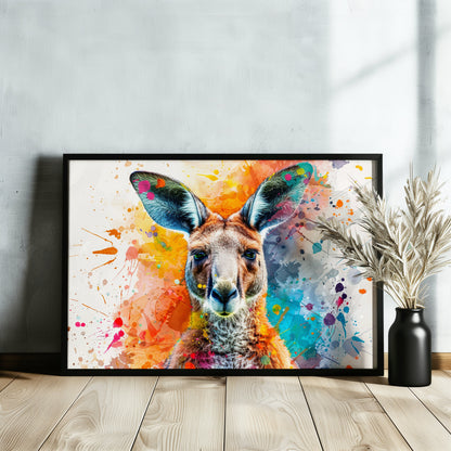 Paint Splash Kangaroo Poster Print. Abstract Watercolour Wall Decor Gift, Portrait Painting, Colourful Australian Animals, Joey, Wallaby Art - CanvasityCrafts - Free Shipping