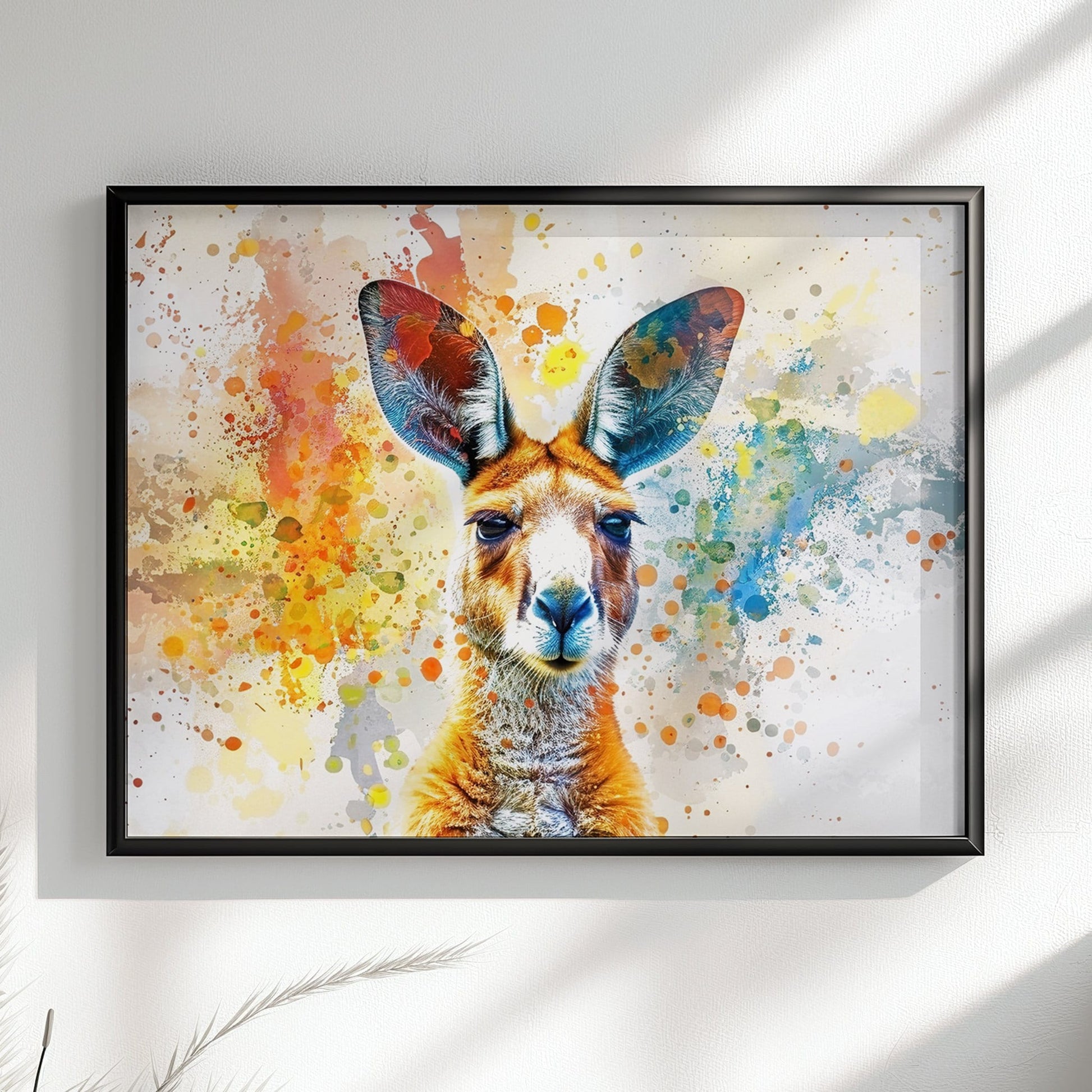 Paint Splash Kangaroo Poster Print. Abstract Watercolour Wall Decor Gift, Portrait Painting, Colourful Australian Animals, Joey, Wallaby Art - CanvasityCrafts - Free Shipping