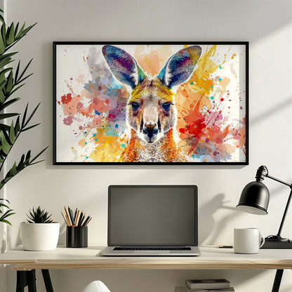 Paint Splash Kangaroo Poster Print. Abstract Watercolour Wall Decor Gift, Portrait Painting, Colourful Australian Animals, Joey, Wallaby Art - CanvasityCrafts - Free Shipping