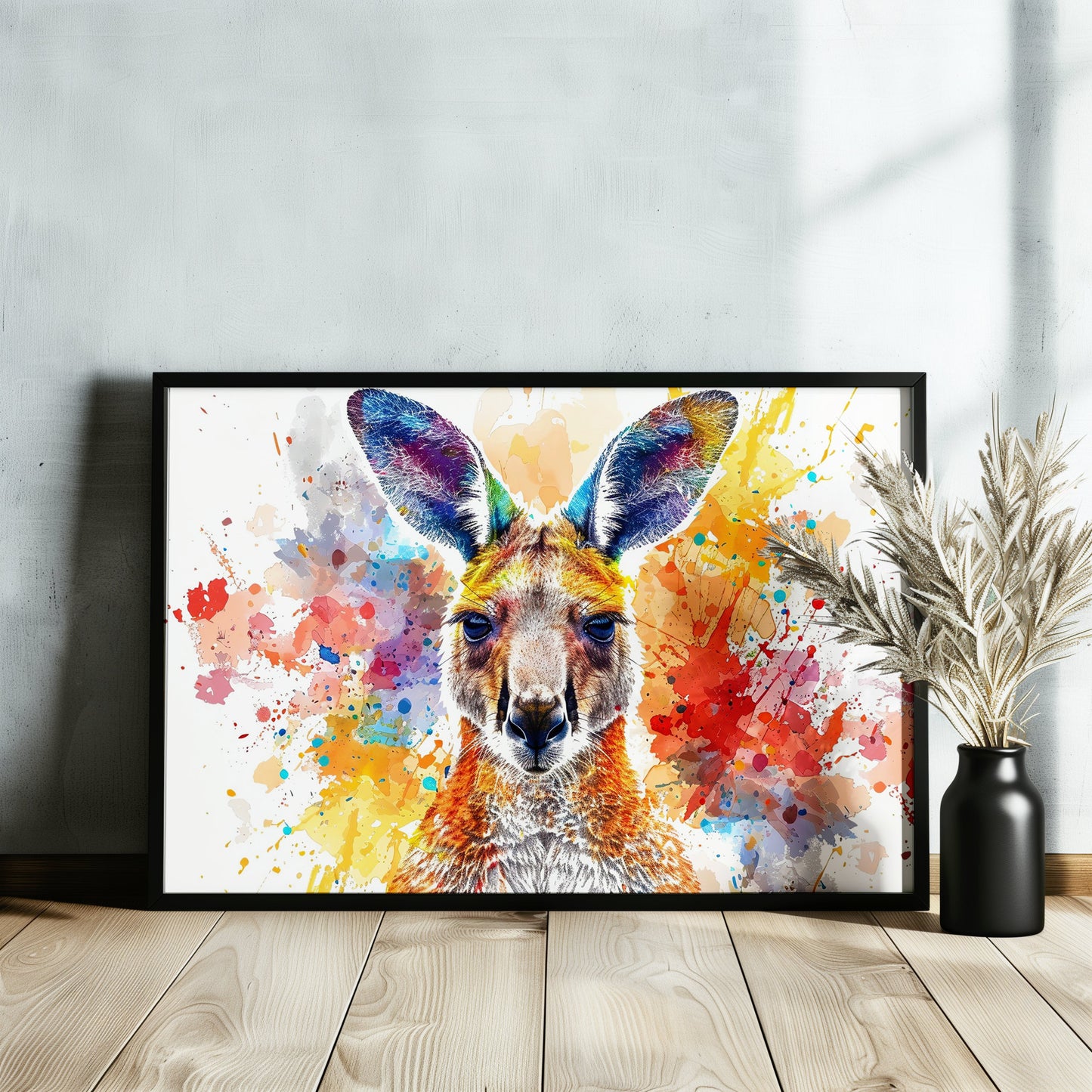 Paint Splash Kangaroo Poster Print. Abstract Watercolour Wall Decor Gift, Portrait Painting, Colourful Australian Animals, Joey, Wallaby Art - CanvasityCrafts - Free Shipping