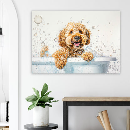 Cockapoo Canvas / Poster Print. Colourful Watercolour Doodle Dog Bathtub Painting Splatter Paint Splash Art, Groomers Wall Decor Gifts - CanvasityCrafts - Free Shipping