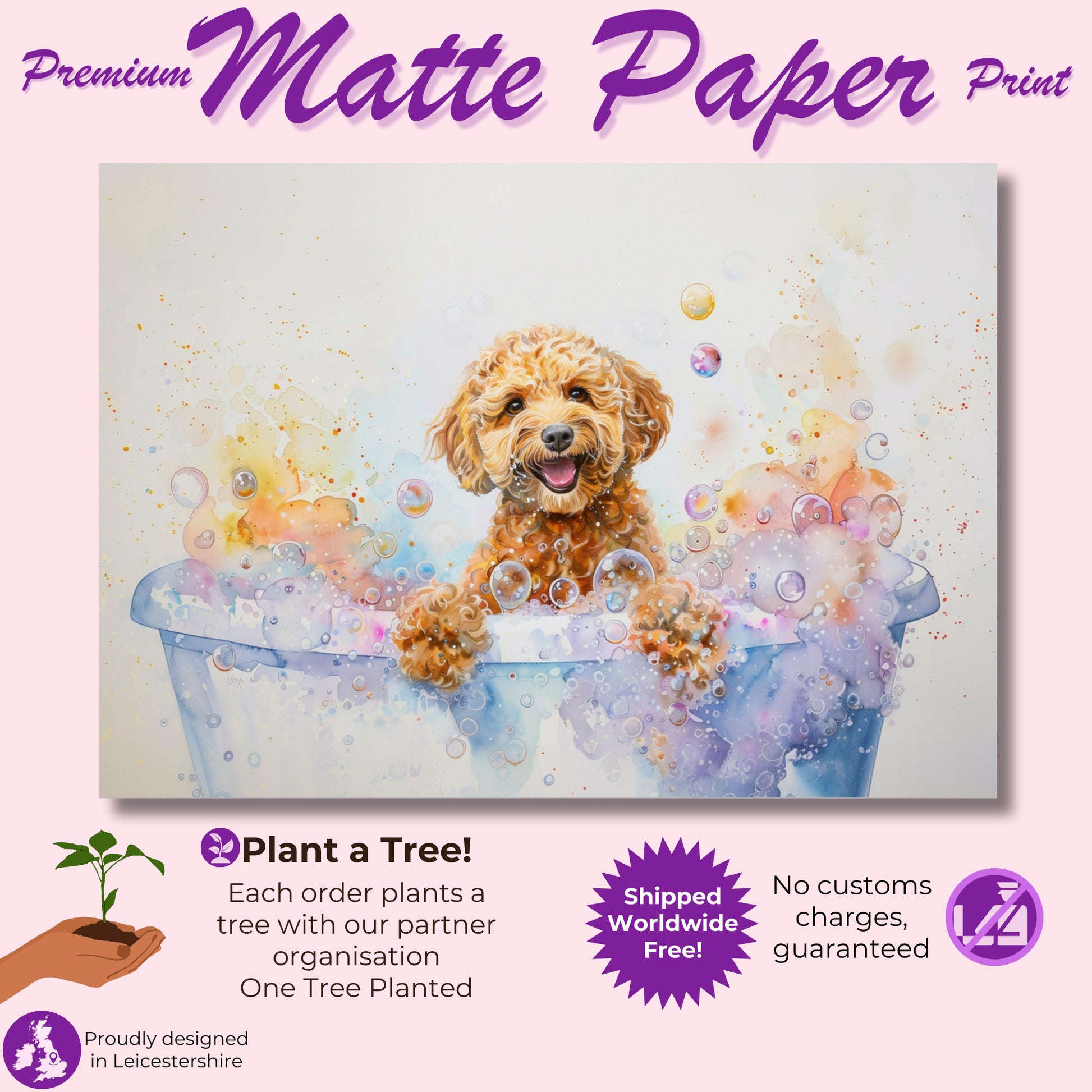 Cockapoo Canvas / Poster Print. Colourful Watercolour Doodle Dog Bathtub Painting Splatter Paint Splash Art, Groomers Wall Decor Gifts - CanvasityCrafts - Free Shipping